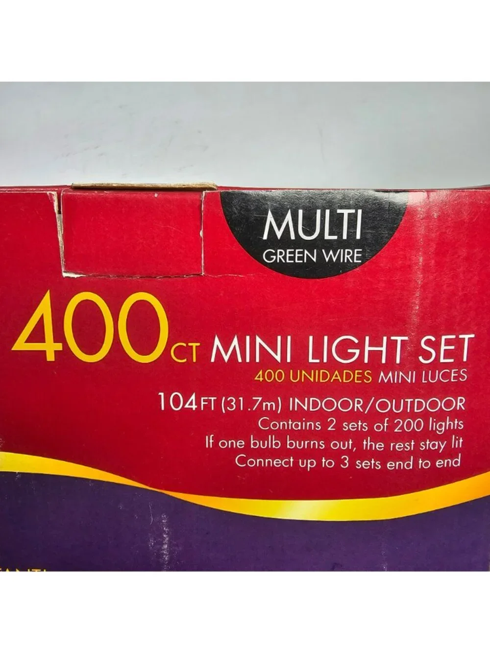 Holiday Time 400ct Multi-Color String Light Set w/ Green Wire 104ft In/Outdoor